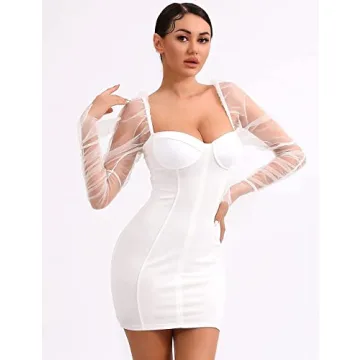 L'VOW Sexy Mesh Sheer Club Dress Elegant Comfortable