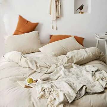 ETDIFFE Beige Comforter Set Queen - Soft Comfortable Bedding