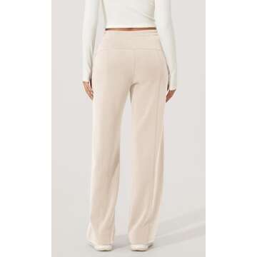 ODODOS Women's Modal Soft Wide Leg Pants with Pockets Adjustable Shockcord High Waist Casual Lounge Pants-29 Inseam, Fleece Lined Ivory, Medium