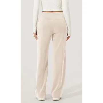 ODODOS Women's Modal Soft Wide Leg Pants with Pockets Adjustable Shockcord High Waist Casual Lounge Pants-29 Inseam, Fleece Lined Ivory, Medium