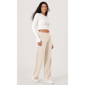 ODODOS Women's Modal Soft Wide Leg Pants with Pockets Adjustable Shockcord High Waist Casual Lounge Pants-29 Inseam, Fleece Lined Ivory, Medium