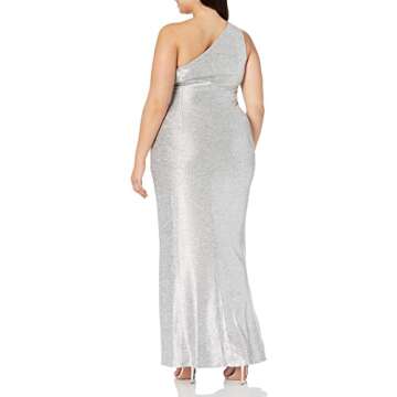Adrianna Papell Women's One Shoulder Long Jersey Dress, Silver, 12