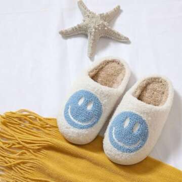 Cute Smile Face Slippers for Kids Girls Boys,Soft Plush Happy Face Slippers Non-Slip Toddler Warm Ho...
