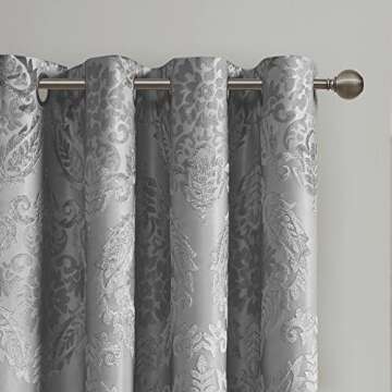 Sun Smart Amelia Jacquard Paisley Total Blackout Curtain for Bedroom, Luxury Single Window Panel Living Room Family-Room Kitchen, Grommet Top, 1-Panel Pack, 50"x84", Grey