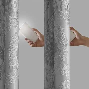 Sun Smart Amelia Jacquard Paisley Total Blackout Curtain for Bedroom, Luxury Single Window Panel Living Room Family-Room Kitchen, Grommet Top, 1-Panel Pack, 50"x84", Grey