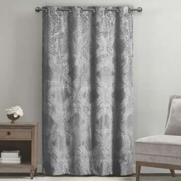 Sun Smart Amelia Jacquard Paisley Total Blackout Curtain for Bedroom, Luxury Single Window Panel Living Room Family-Room Kitchen, Grommet Top, 1-Panel Pack, 50"x84", Grey