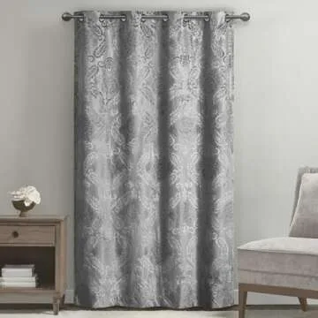Sun Smart Amelia Jacquard Paisley Total Blackout Curtain for Bedroom, Luxury Single Window Panel Living Room Family-Room Kitchen, Grommet Top, 1-Panel Pack, 50"x84", Grey