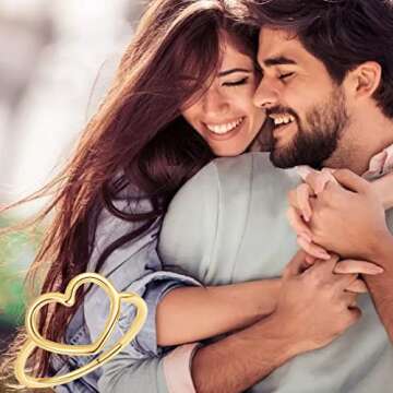 MUNDELL Sterling Silver 925 Simple Minimalist Heart Finger Rings for Women Wedding Engagement Statement Jewelry (golden heart, 9)