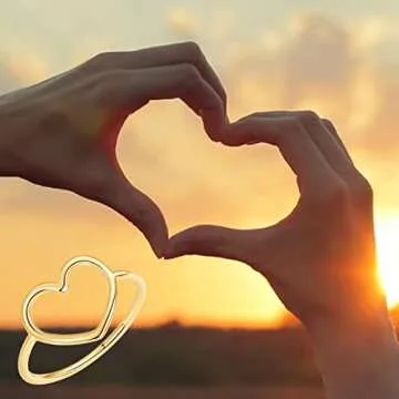 MUNDELL Sterling Silver 925 Simple Minimalist Heart Finger Rings for Women Wedding Engagement Statement Jewelry (golden heart, 9)