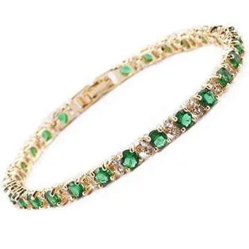 RIZILIA Eternity Tennis Bracelet & Round Cut CZ Simulated Green Emerald in Yellow Gold Plated, 7"