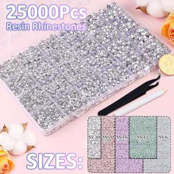 25000Pcs Resin Rhinestones with Tweezers for Crafting, Silver Clear Flatback Gems, Bedazzling Crystal with 3Pcs 10ml B7000 Jewelry Glue for DIY Crafts Clothing Tumblers Shoes Fabric Nail Art