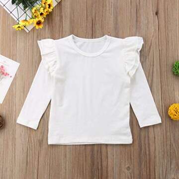 Mubineo Toddler Baby Girl Ruffle Sleeve Cotton T-Shirts for Girls (White, 2-3T)