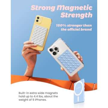 amBand Magnetic Suction Cell Phone Mount, Sticky Grip Double Sided Mirror Window for iPhone Case, Gym Bathroom Kitchen, Hands-Free for Makeup FaceTime Shower Relaxation with MagSafe Accessories, White