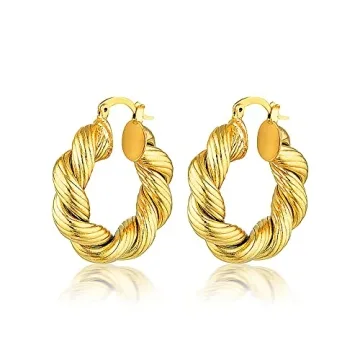 Tewiky Twisted Hoop Earrings - Lightweight & Waterproof Gold Hoops