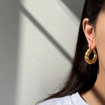 Stylish Tewiky Twisted Gold Hoop Earrings for All Occasions