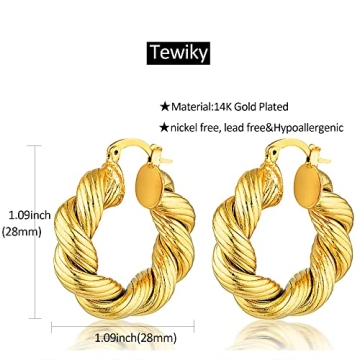 Stylish Tewiky Twisted Gold Hoop Earrings for All Occasions