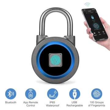 Fingerprint Padlock, Bluetooth Lock, Mobile APP, MEGAFEIS Smart Padlock with Keyless Biometric, Wate...