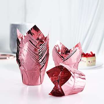 Party Hippo Gold Tulip Cupcake Liners 100 Pcs Baking Paper Cups Holders Greaseproof Muffin Cases Wra...