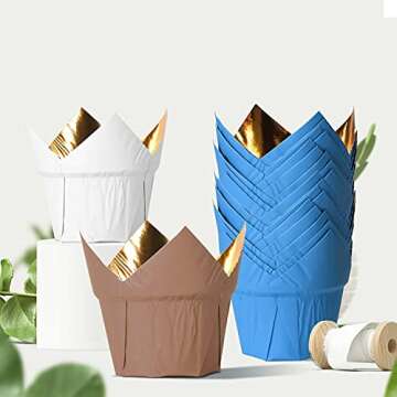 Party Hippo Gold Tulip Cupcake Liners 100 Pcs Baking Paper Cups Holders Greaseproof Muffin Cases Wrappers for Wedding Birthday Party Baby Shower (Rose Gold)