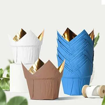 Party Hippo Gold Tulip Cupcake Liners 100 Pcs Baking Paper Cups Holders Greaseproof Muffin Cases Wrappers for Wedding Birthday Party Baby Shower (Rose Gold)
