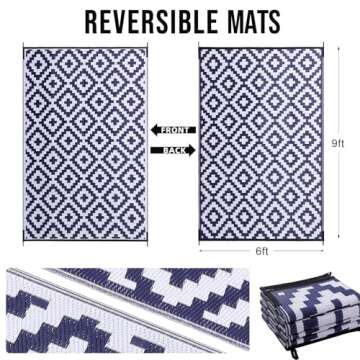 OLANLY Waterproof Outdoor Rug 6x9 ft, Plastic Straw Rug for Camping, RV Mat Outside, Indoor Outdoor ...