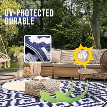 OLANLY Waterproof Outdoor Rug 6x9 ft, Plastic Straw Rug for Camping, RV Mat Outside, Indoor Outdoor Carpet for Porch, Deck, Backyard, Balcony, Picnic, Navy & White