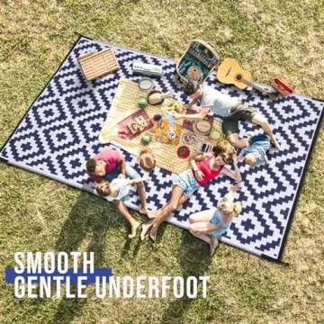 OLANLY Waterproof Outdoor Rug 6x9 ft, Plastic Straw Rug for Camping, RV Mat Outside, Indoor Outdoor Carpet for Porch, Deck, Backyard, Balcony, Picnic, Navy & White