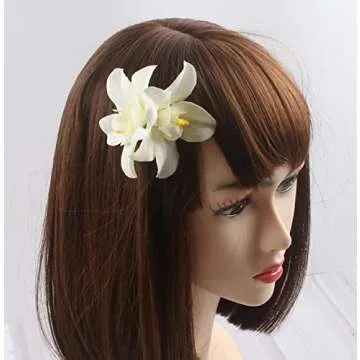 ericotry 5PCS Double Orchid Flower Hair Clip Bohemian Flower Orchid Hairpin for Women and Girls Bridal Wedding Beach Party Hair Accessories