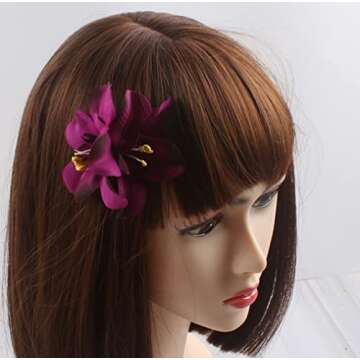 ericotry 5PCS Double Orchid Flower Hair Clip Bohemian Flower Orchid Hairpin for Women and Girls Bridal Wedding Beach Party Hair Accessories