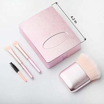Bling Toman Easy-taken Travel Makeup Brushes With Mirror Set, 4 in 1 Mini Makeup Brushes Cosmetic Brushes Kit Foundation Brush Makeup Tool Convenient For Go Out Daily Makeup (glitter pink)