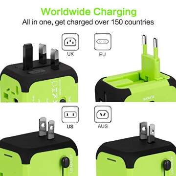 UPPEL Travel Adapter Dual USB All-in-one Worldwide Travel Chargers Adapters for US EU UK AU About 15...