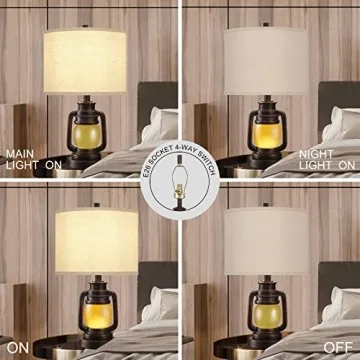 AIDENOEY Lantern Table Lamp Set with Nightlight & USB Ports