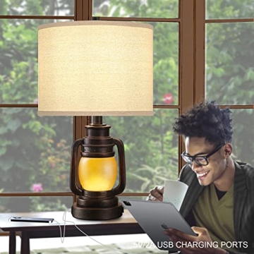AIDENOEY Lantern Table Lamp Set with Nightlight & USB Ports