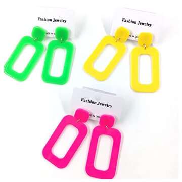 Vintage Minimalist 80s Retro Neon Acrylic Drop Earrings for Women