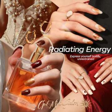 modelones Gel Nail Polish Kit with U V Light, Milky White Burgundy Red Bronze Nude Pink Manicure Starter Set with Golden Stickers Base Top Coat, Low-key Gel Mini Salon Nail Art Spring Gift for Women