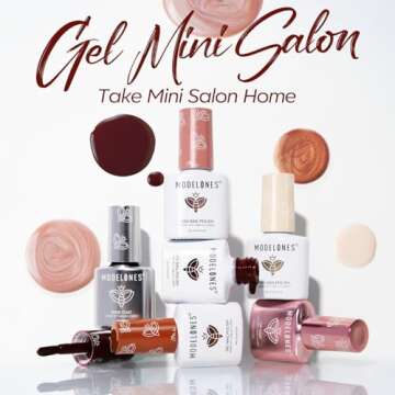 modelones Gel Nail Polish Kit with U V Light, Milky White Burgundy Red Bronze Nude Pink Manicure Starter Set with Golden Stickers Base Top Coat, Low-key Gel Mini Salon Nail Art Spring Gift for Women