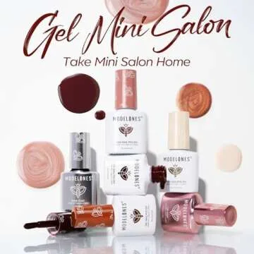 modelones Gel Nail Polish Kit with U V Light, Milky White Burgundy Red Bronze Nude Pink Manicure Starter Set with Golden Stickers Base Top Coat, Low-key Gel Mini Salon Nail Art Spring Gift for Women