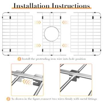 jkxoo 28.56'' x 15.5'' Sink Protectors for Kitchen Sink, Stainless Steel Sink Grid, Sink Grids for Bottom of Kitchen Sink Centered Drain with Corner Radius, Kitchen Sink Grid and Sink Protectors