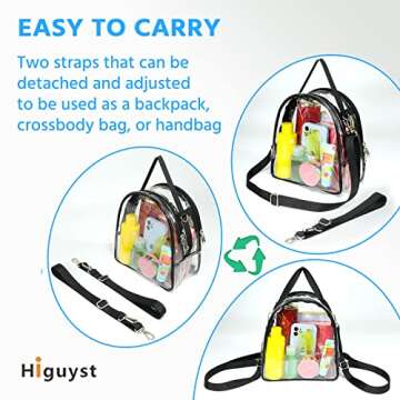 Higuyst Clear Bag Stadium Approved, Mini Clear Backpacks & Purses for Security Travel, Concert, Festival, Small Clear Bags
