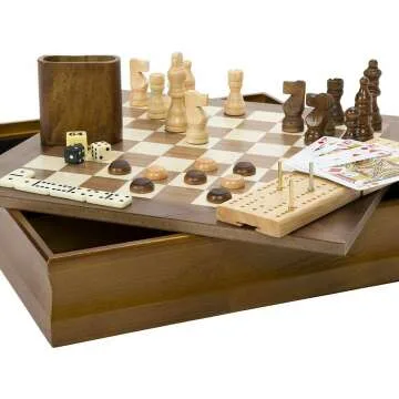 Classic 7-in-1 Wooden Board Game Set for Family Fun