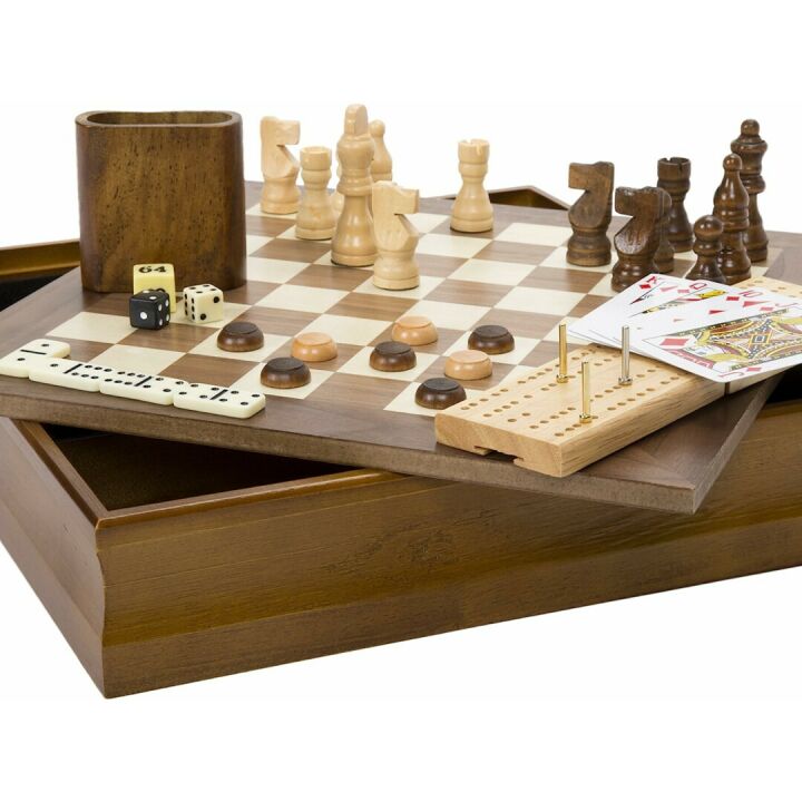 7-in-1 Classic Wooden Board Game Set for All Ages