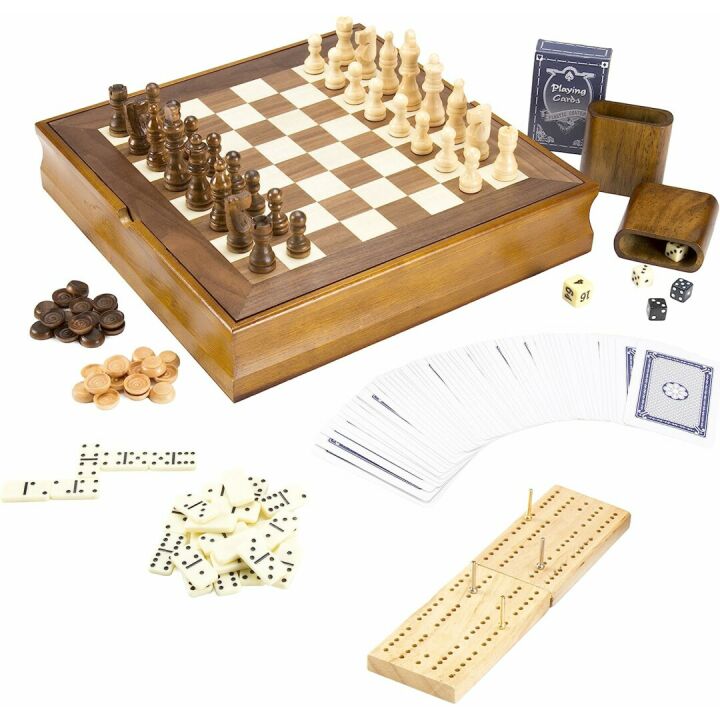 7-in-1 Classic Wooden Board Game Set for All Ages