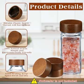 FillTouch 40 Pcs Wooden Lids for 4 oz and 8 oz Square Spice Jars Reusable Can Wooden Airtight Spice Storage Canning Lids for Nice Sealing Kitchen