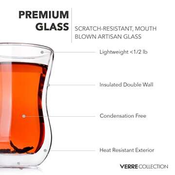 Verre Collection Turkish Tea Cups - Double Wall, Heat Resistant Glasses Set of 2