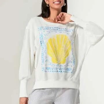 Amiblvowa Oversized Graphic Sweatshirt for Women Y2k Long Sleeve Drop Shoulder Crewneck Shirt Tops People Dupes Pullover Vintage Star Print Side Slit Sweater Jackets Fall Winter Clothes Yellow White