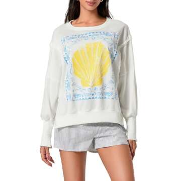 Amiblvowa Oversized Graphic Sweatshirt for Women Y2k Long Sleeve Drop Shoulder Crewneck Shirt Tops People Dupes Pullover Vintage Star Print Side Slit Sweater Jackets Fall Winter Clothes Yellow White