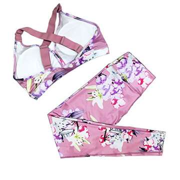 Jetjoy Workout Suit Set，Yoga Crop Tank Top Strappy Bra and High Waist Leggings 2 Piece Sports Outfits for Women (Floral Print-Pink, M)