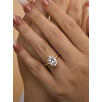 Effinny 3.5 Carat Elongated Oval Cut Engagement Ring Yellow Gold Plated 925 Sterling Silver Simulated Diamond Promise Ring(Yellow Gold, 8)