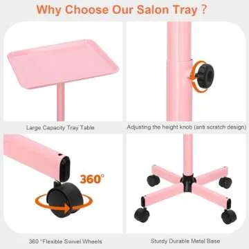 FLOLXNB Salon Tray - Premium Aluminum Pink Tray with Wheels