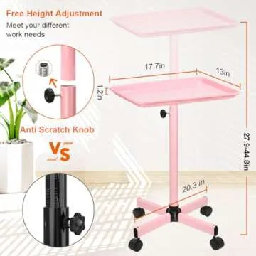 FLOLXNB Salon Tray - Premium Aluminum Pink Tray with Wheels